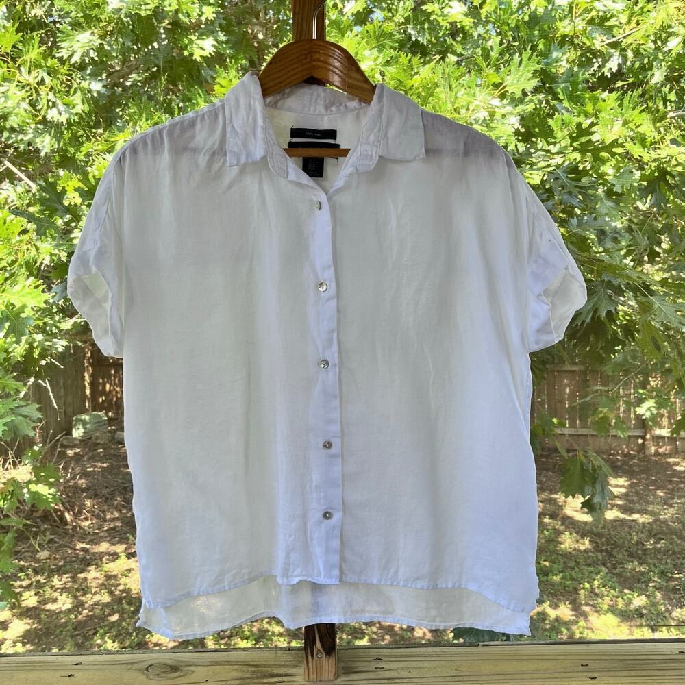 Tahari Women's White 100% Linen Button Down Top Size M